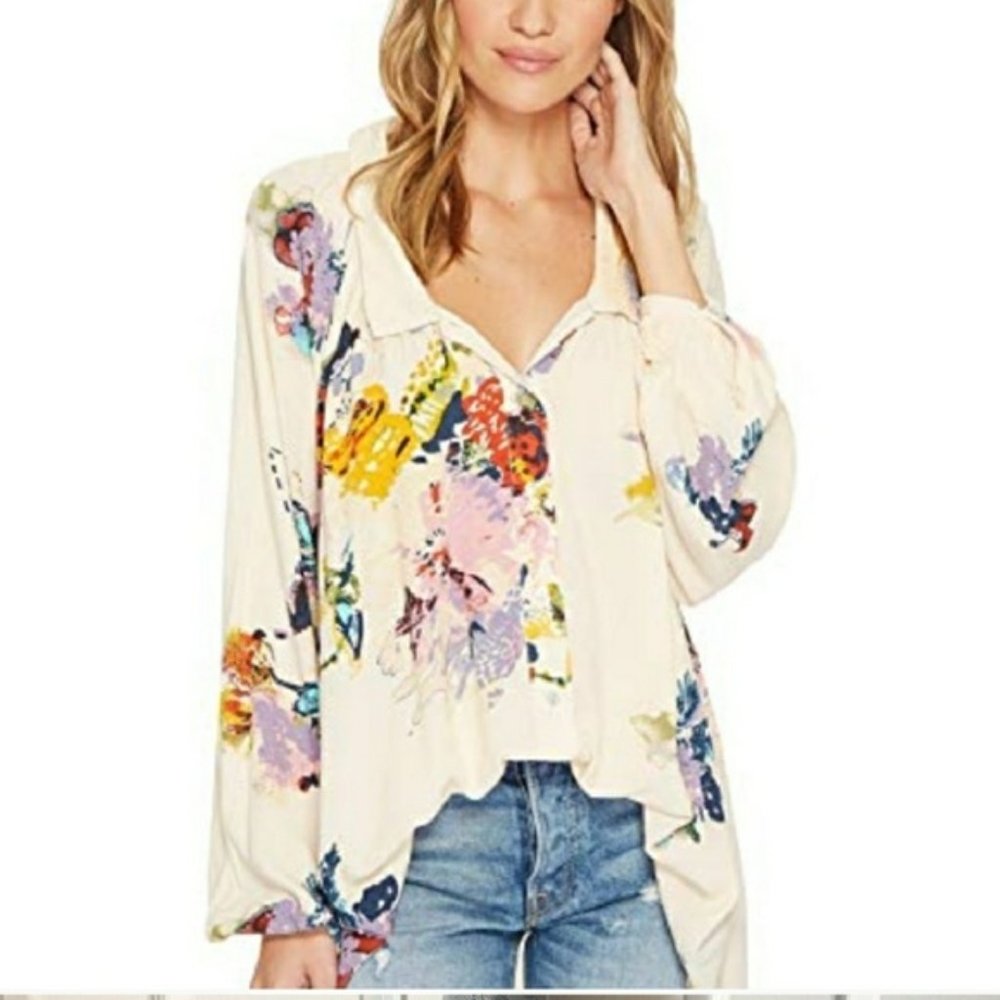 Free People Oversize Tunic Button Down Watercolor